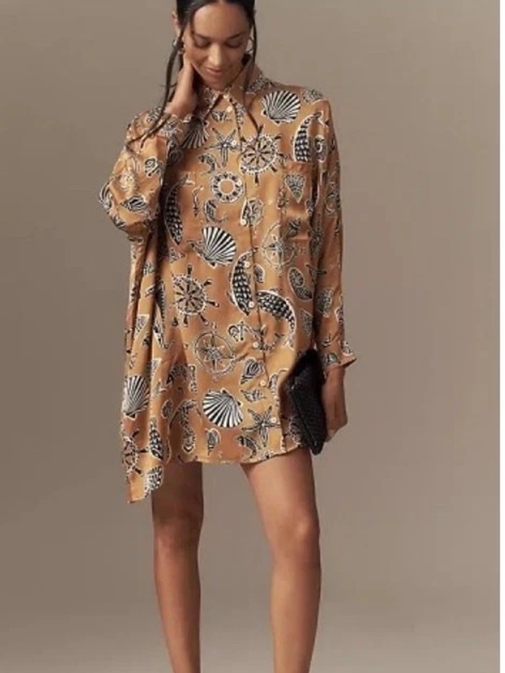 Corey Lynn Calter Anthropologie Satin Printed Mini Shirtdress M